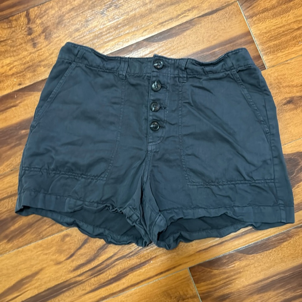 LOFT Button Fly Linen Blend Shorts- Navy